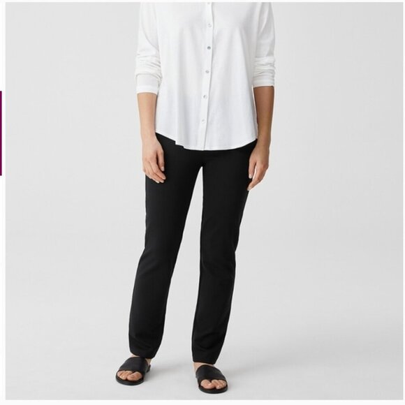 Eileen Fisher Viscose Stretch Ponte Pants Black Pull-on slim stretchy sz M - Picture 1 of 11